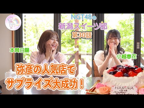 『NGT48の新潟スイーツ部』第30話は前回に続き弥彦村ロケ。大鳥居からほど近い人気洋菓子店を訪れた本間日陽部長と小越春花部員は、タルトとプリンをオーダーし席で待っているとサプライズな展開が⁉