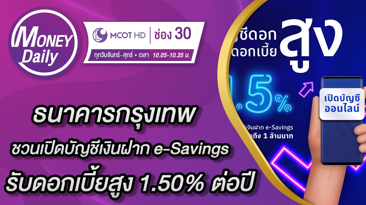 ธนาคารกรุงเทพ ชวนเปิดบัญชีเงินฝาก E-Savings รับดอกเบี้ยสูง 1.50% ต่อปี | 22  ธ.ค. 65 | Money Daily - Youtube