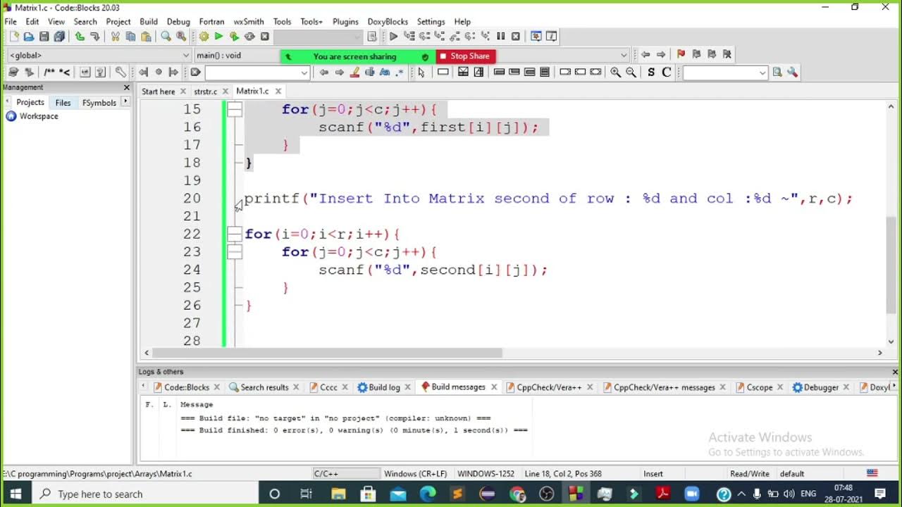 Matrix Addition in C | C programming | Code Block - YouTube