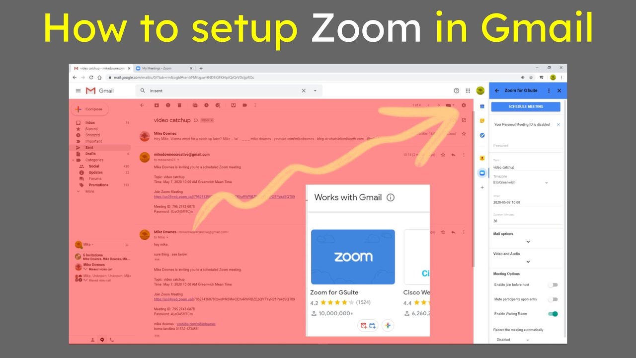 How to setup Zoom in Gmail just like that - youtube