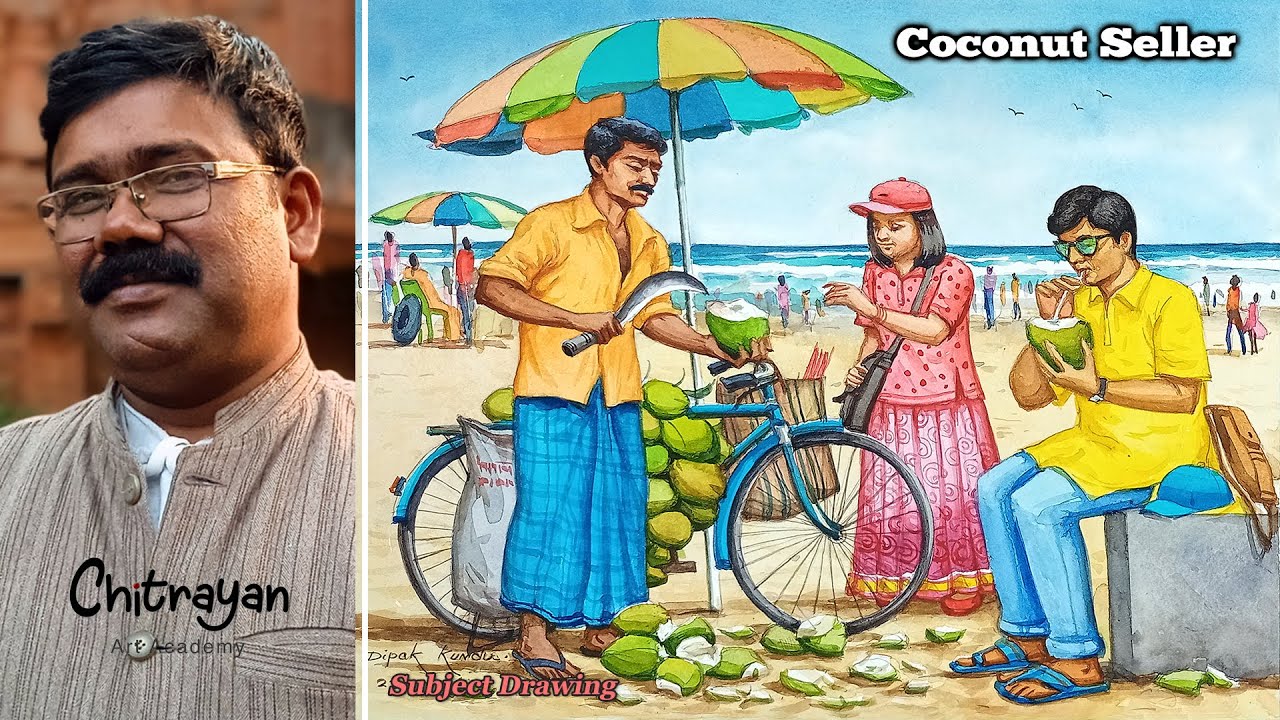 Coconut Seller Drawing Watercolor Coconut Seller Drawing Step By Step How To Draw Coconut
