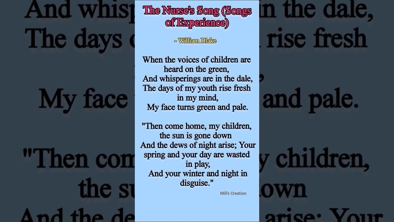 Nurse's Song (Experience ) by WilliamBlake |Poetry Recitation 