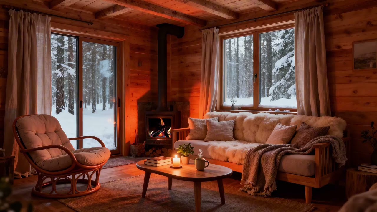 Mini Cozy Scandinavian Living Room 🔥 4 Hours Winter Fireplace Ambience