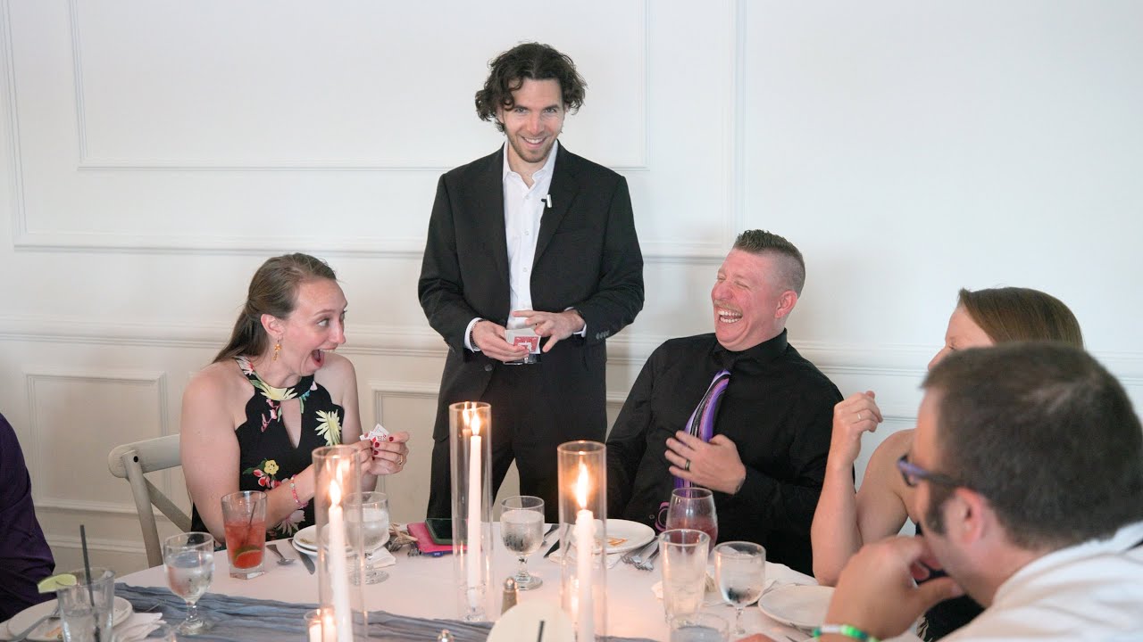 Performing magic at wedding cocktail hour