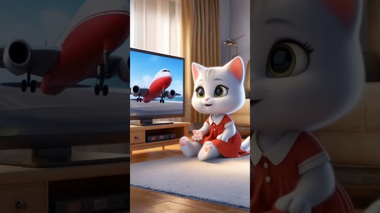 Cute cat and kitten are travelling by airplane that crashes at ocean 