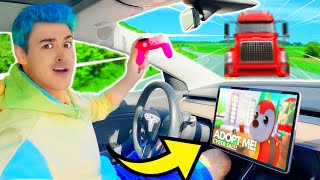 Can We Play ROBLOX ADOPT ME In A TESLA!? (ACTUALLY WORKS!) 