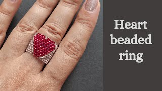 DIY heart beaded ring, Seed bead heart ring, beaded peyote ring