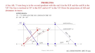 Problem no.4 Projections of straight lines-2 /exercises 10(b)/ Engineering Drawing