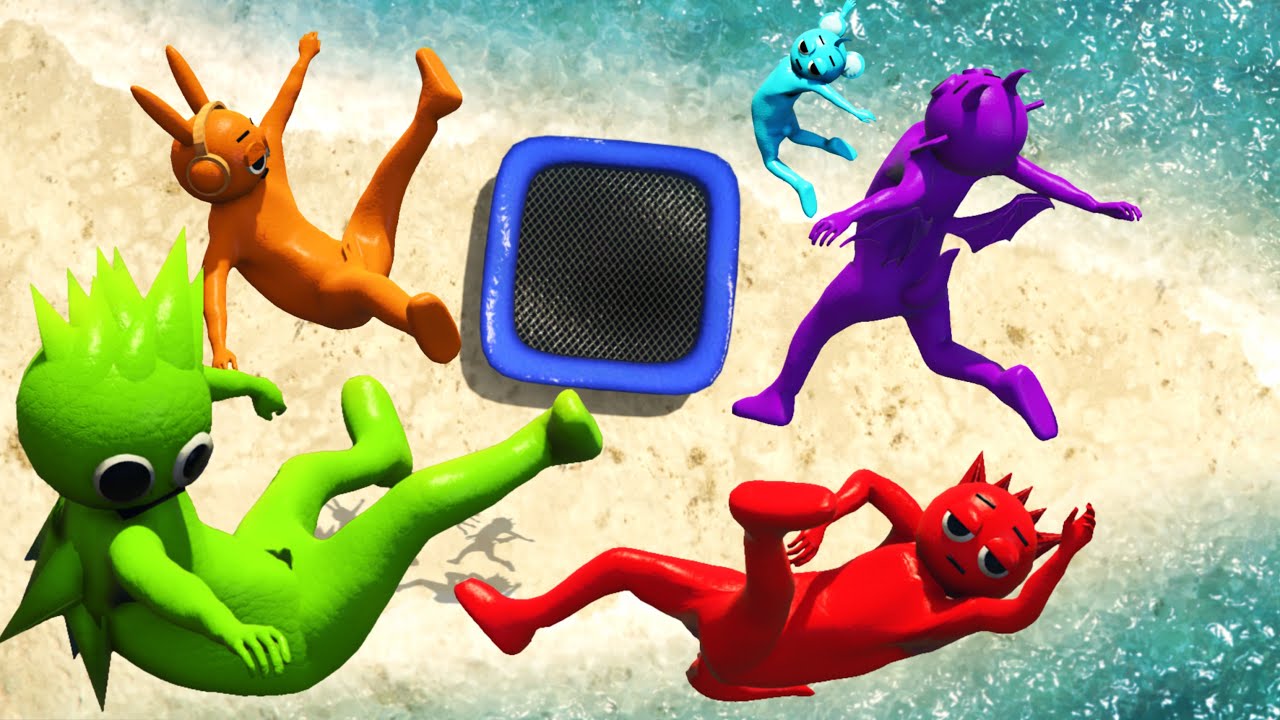 Incredibox Sprunki Group Trampoline Ragdolling and Jumps in GTA 5