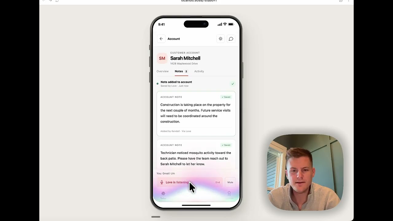 Preview of the Love CRM technician mobile app demo video