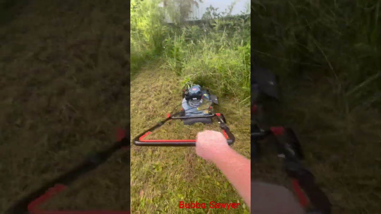 Senix push mower cutting dry tall grass