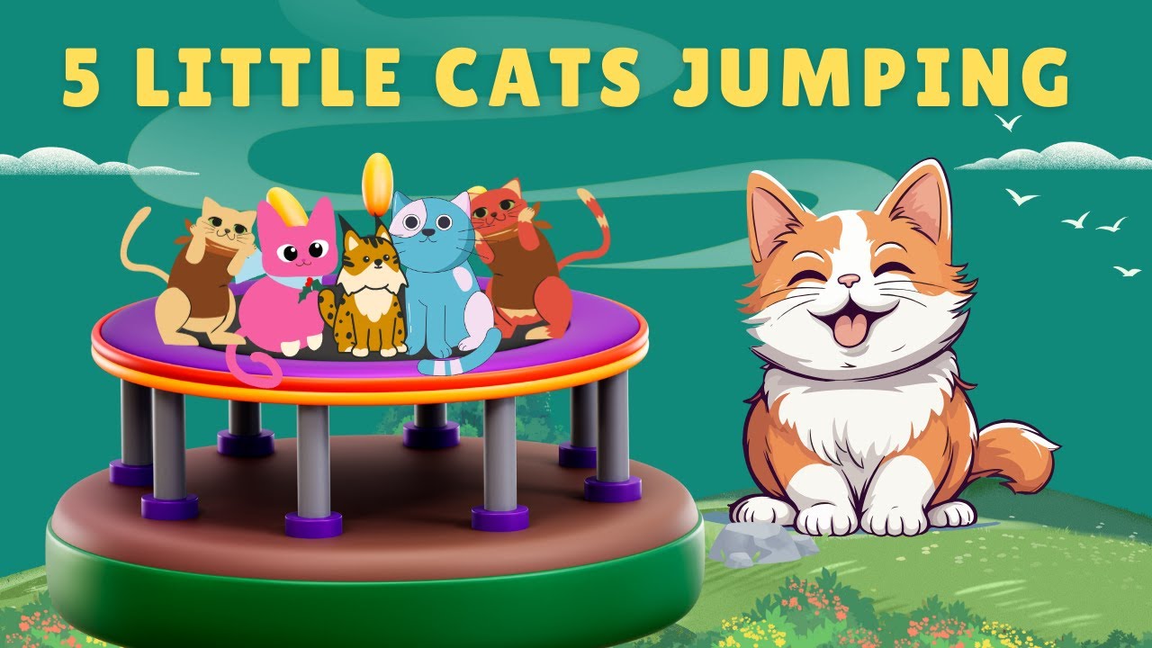 Five Little Cats Jumping on the Bed | Fun Counting Song for Babies & Kids | Nursery Rhyme