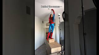 Behind the scenes of Brooke Monk doing the Spider Man trend 😁😁 #brookemonk #spiderman #fyp