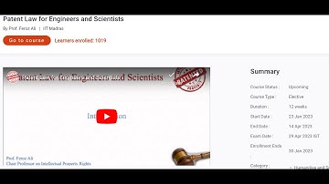 PATENT LAW FOR ENGINEERS AND SCIENTISTS WEEK 0 ASSIGNMENT ANSWER