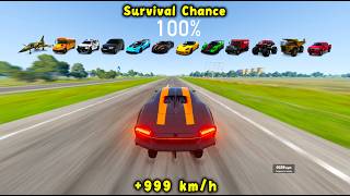 12 Vehicles vs Fighter Jet 🚀  at 999 KM/H | 77% Survival Chance screenshot 2