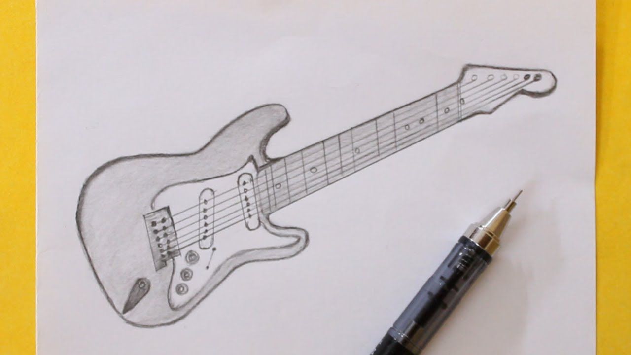 How to draw a guitar for beginners - YouTube