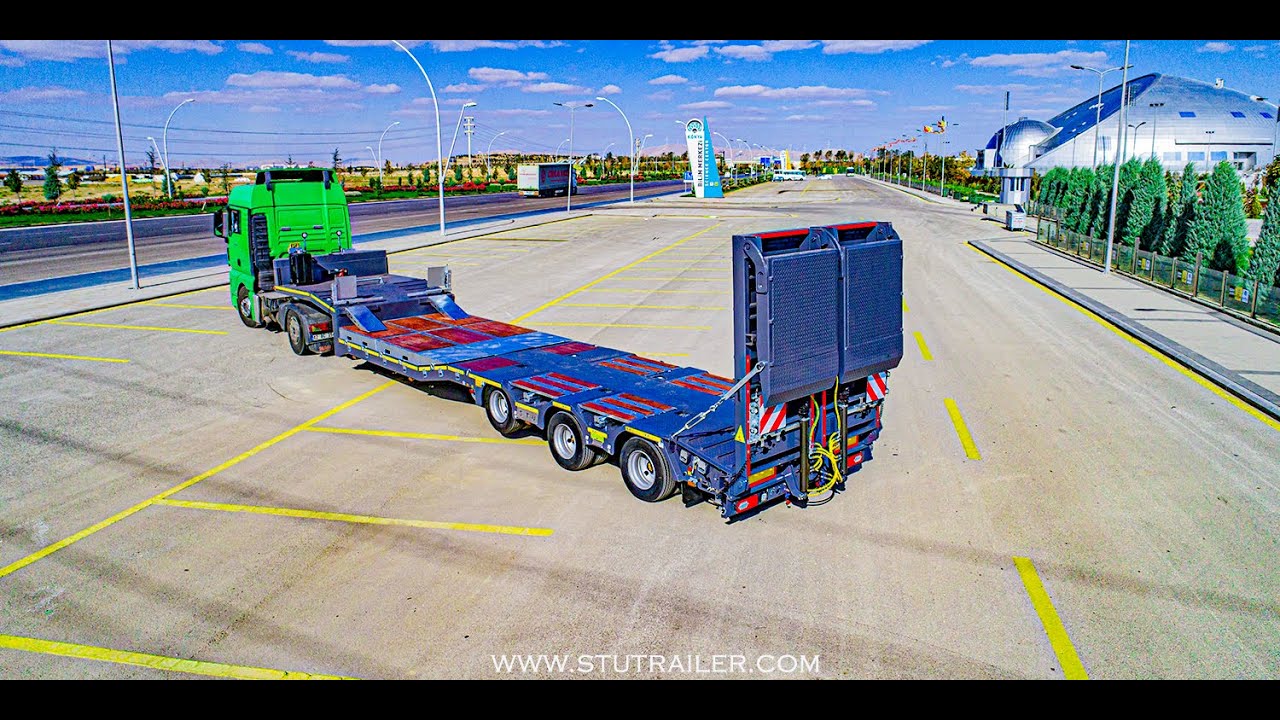 4 Axle Hydraulic Steering Low Loader Trailer/ Remorque surbaissée direction  hydraulique à 4 essieux 