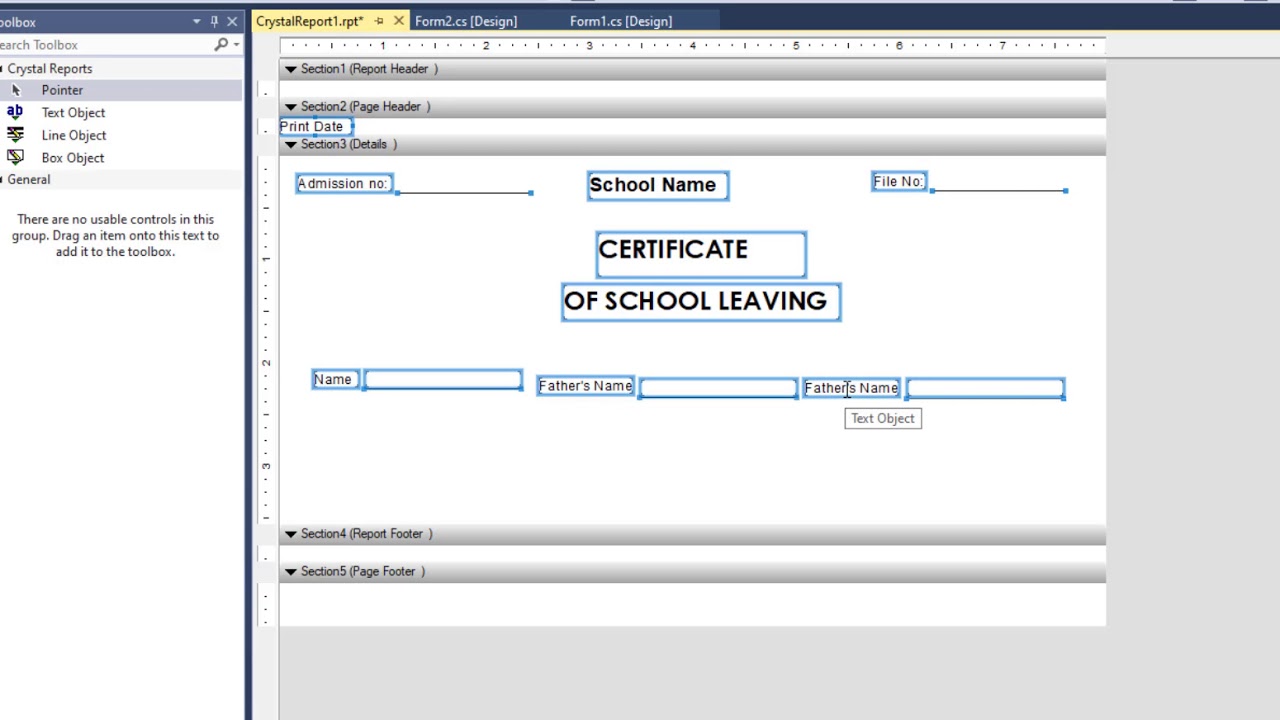 how to create School leaving Certificate in crystal reports in visual ...
