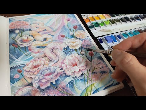 Day 1127 of watercolor painting / Creative painting: Time that