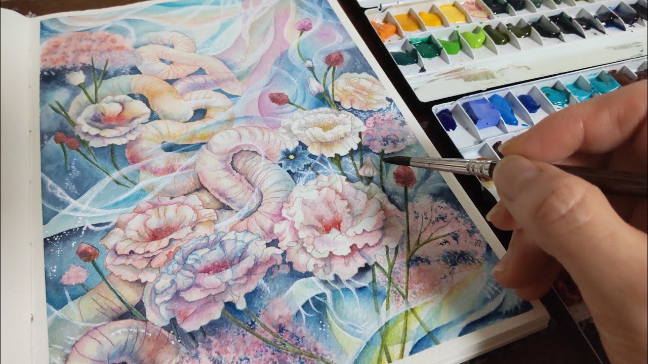 Day 1127 of watercolor painting / Creative painting: Time that