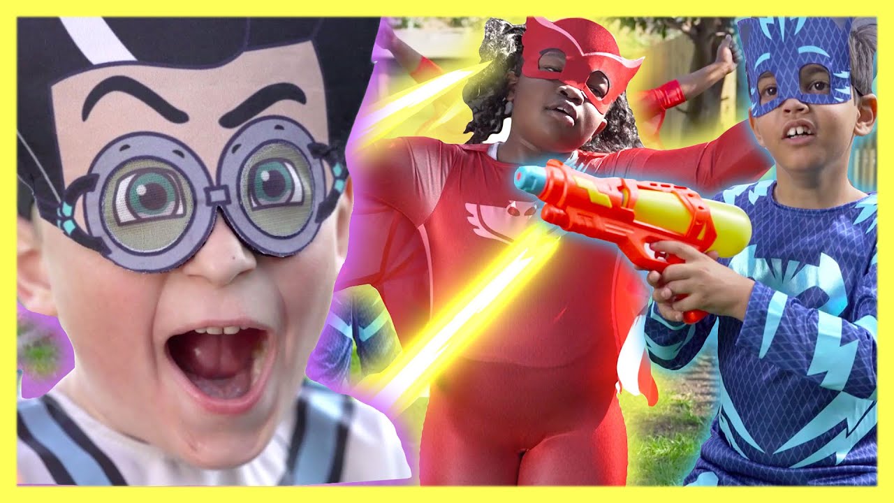 PJ Masks in Real Life Romeo controls Owlette! Halloween PJ Masks