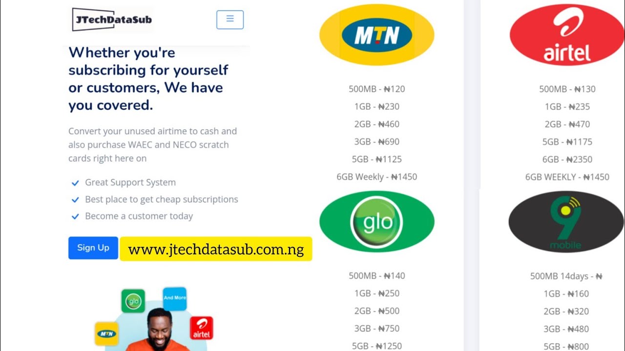 JTechDataSub - VTU DataSub🔌 Portal | MTN 230, AIRTEL 235, 9MOBILE 160, GLO 250