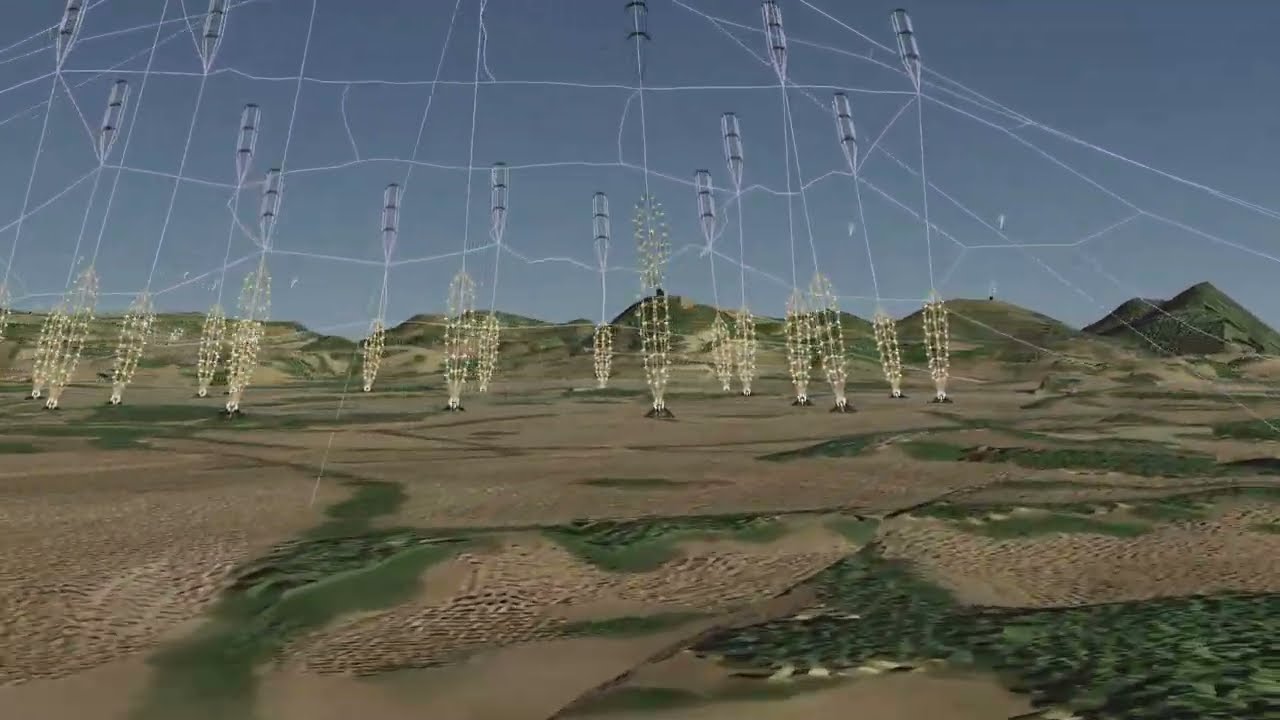 Flight through a Kite Turbine Farm (better)