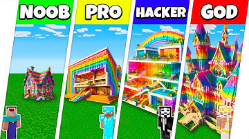 Minecraft Battle: NOOB vs PRO vs HACKER vs GOD: RAINBOW SPECTRITE HOUSE BUILD CHALLENGE / Animation