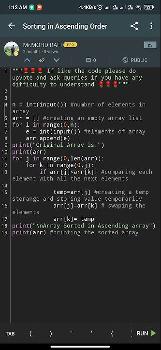 Sorting List elements in Ascending Order using python code # ...