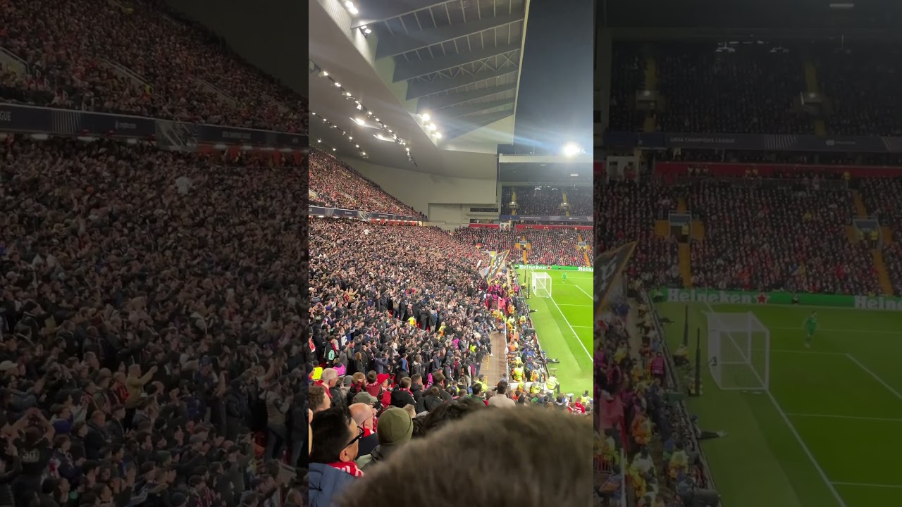 PSG Ultras singing at Anfield in the champions league last 16 vs Liverpool FC LFC