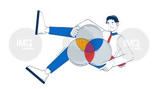 Data analyst presenting Venn diagram doodle animation