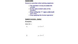 KHS MATHS GRADE 9 - REVISION OF GRADE 8 EQUATIONS