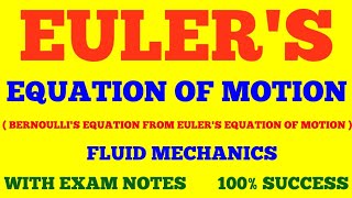 EULER'S EQUATION OF MOTION | BERNOULLI' S THEOREM FROM EULER'S EQUATION OF MOTION | FLUID MECHANICS