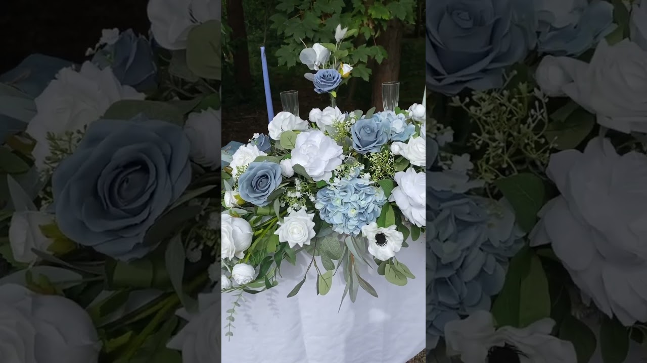 Artificial dusty blue table arrangement