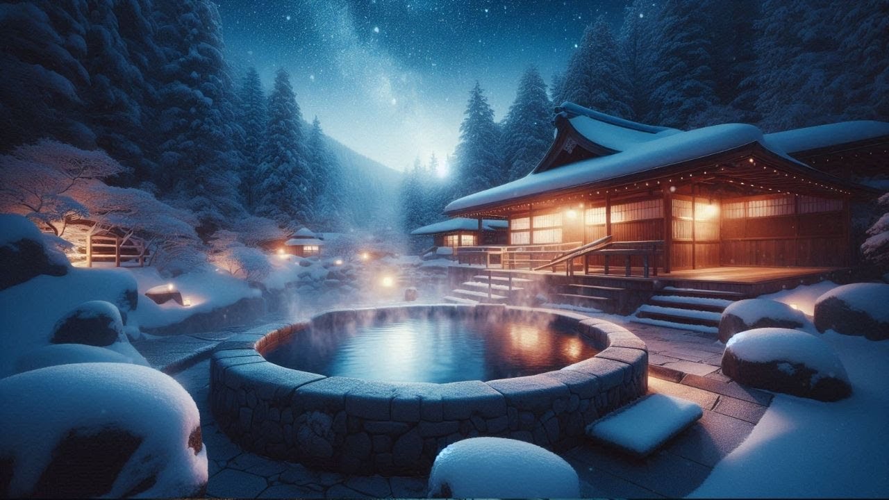 雪と星空に包まれる露天風呂｜静かな夜の和風BGM（10分）