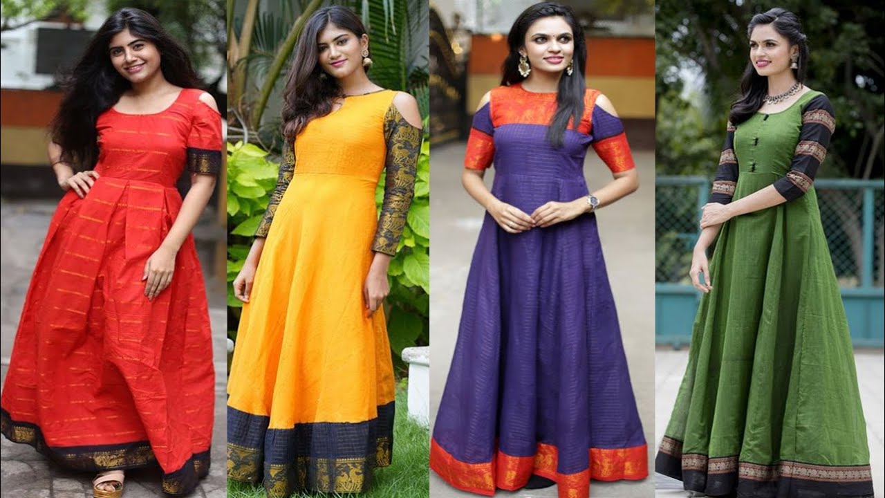Latest Silk gown design ideas 2023 | Saree pattern long gown dress design | Long  gown designs - YouTube