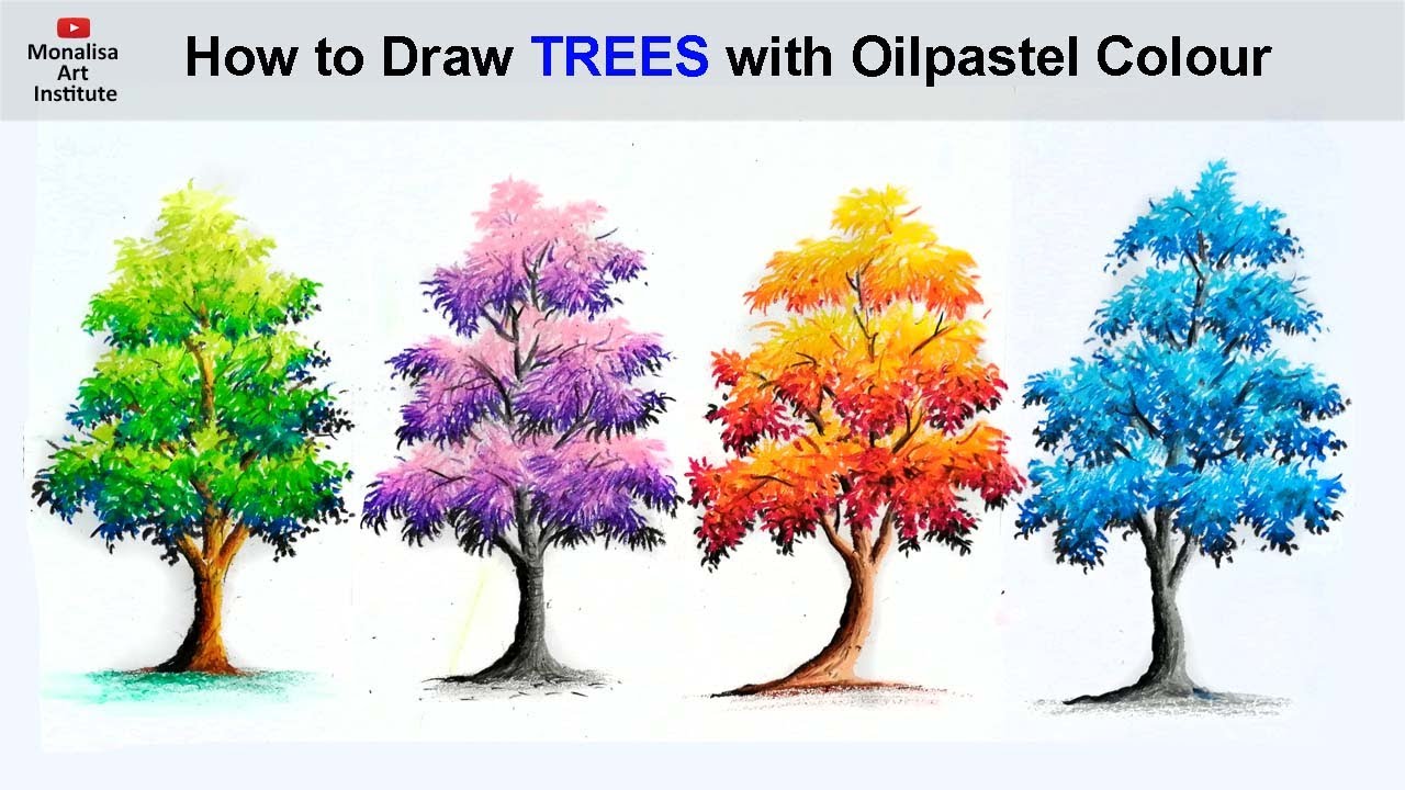 How to draw Tree with Oilpastel Colour | Tree Drawing with ...