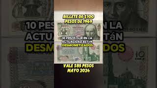 Billete de $10 pesos de 1969,Vale $85 pesos Mayo 2024.