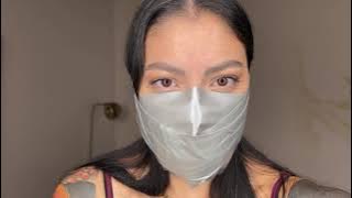 Girl Duct Tape wrapped self mouth #ducttape #gag #girl #game #play