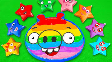 Satisfying ASMR | How to make Rainbow Angry Bird Pig Bathtub by Mixing SLIME in Star CLAY Coloring