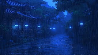 Rain storm in Small JAPANESE Town Street - Relax and Spend the night Sleeping