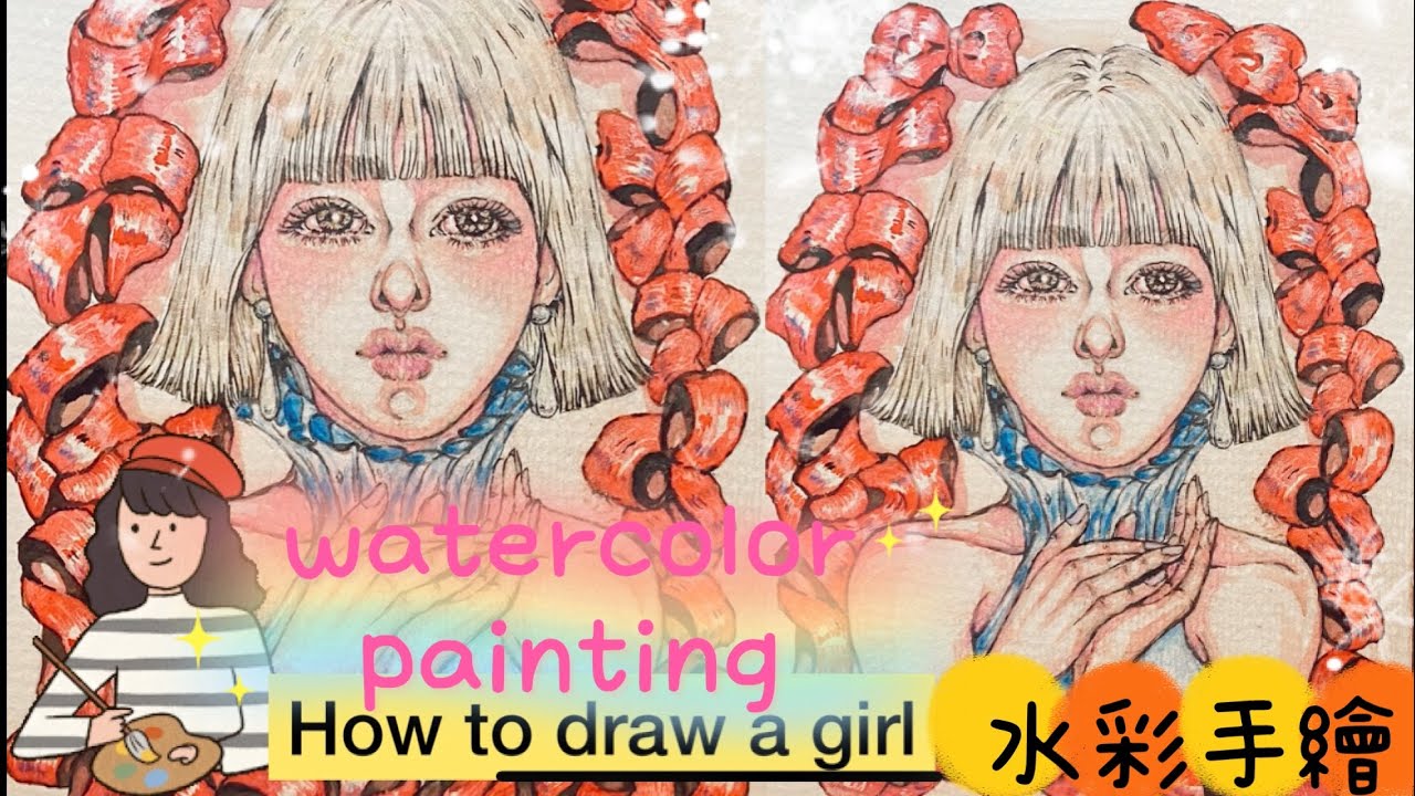 2025 How to draw a Lolita in watercolor,手繪英倫風短髮少女