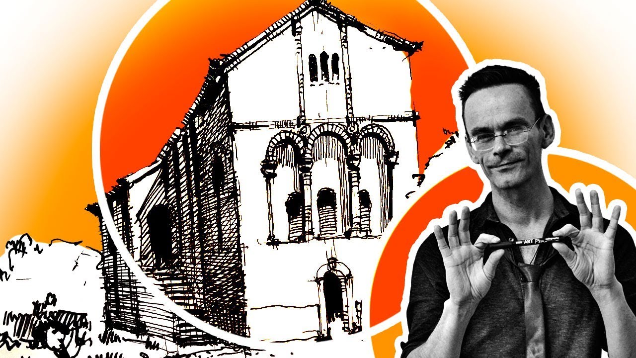 Architecture drawing. How to draw architecture. Pen and ink drawing. Eduard Kichigin