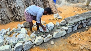 Technology of Stone Masonry Basement wall Build Accurately with Rubble Stone Construction 