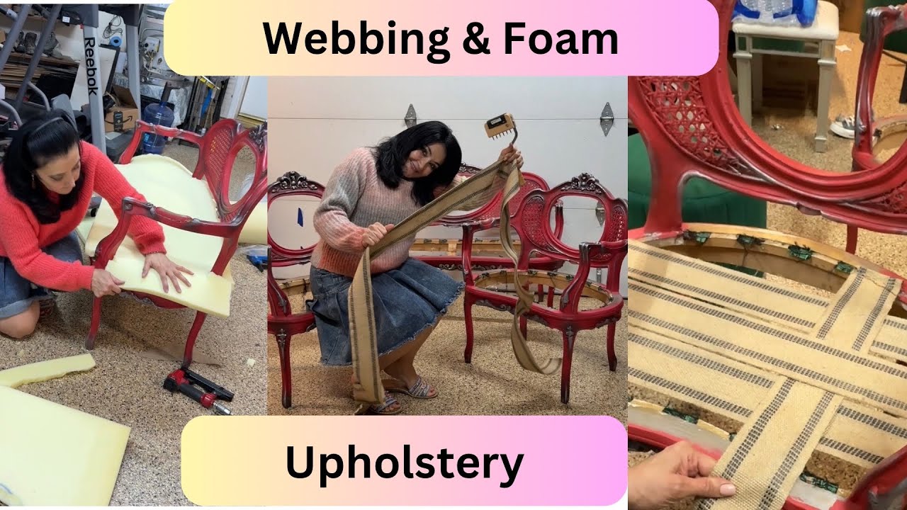 Couch Set Transformation: Webbing, Foam & Dramatic Red Paint | Ep.3