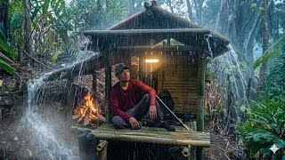Building a Sturdy Bamboo Hut WITHOUT NAILS (Trapped During a Super Storm!)