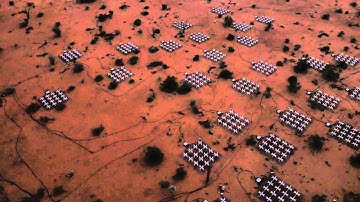 Aerial view of the Murchison Widefield Array (MWA): circling the core at dusk