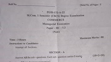 Managerial Economics Mcom 1st Sem Question Paper Gulbarga University PG 2022 business marketing BOP