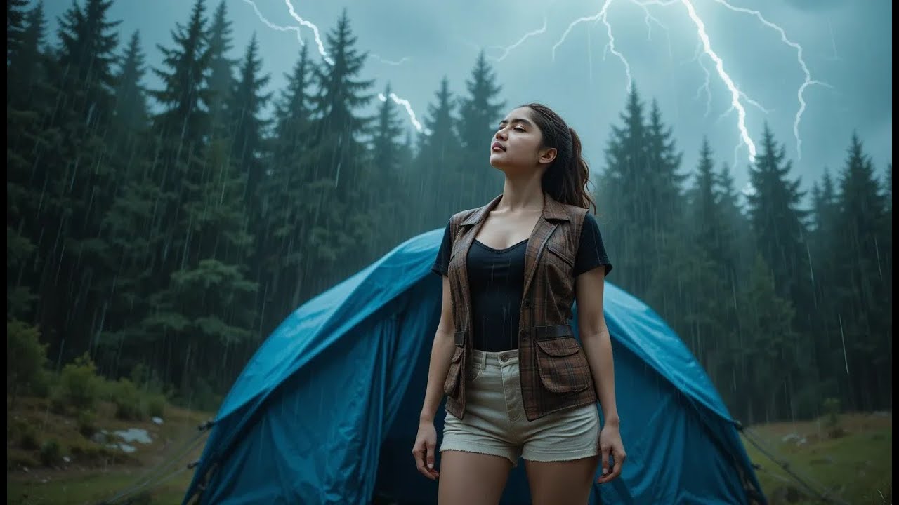 Solo camping in the rain - Relaxing heavy rain sounds and thunderstorm ...
