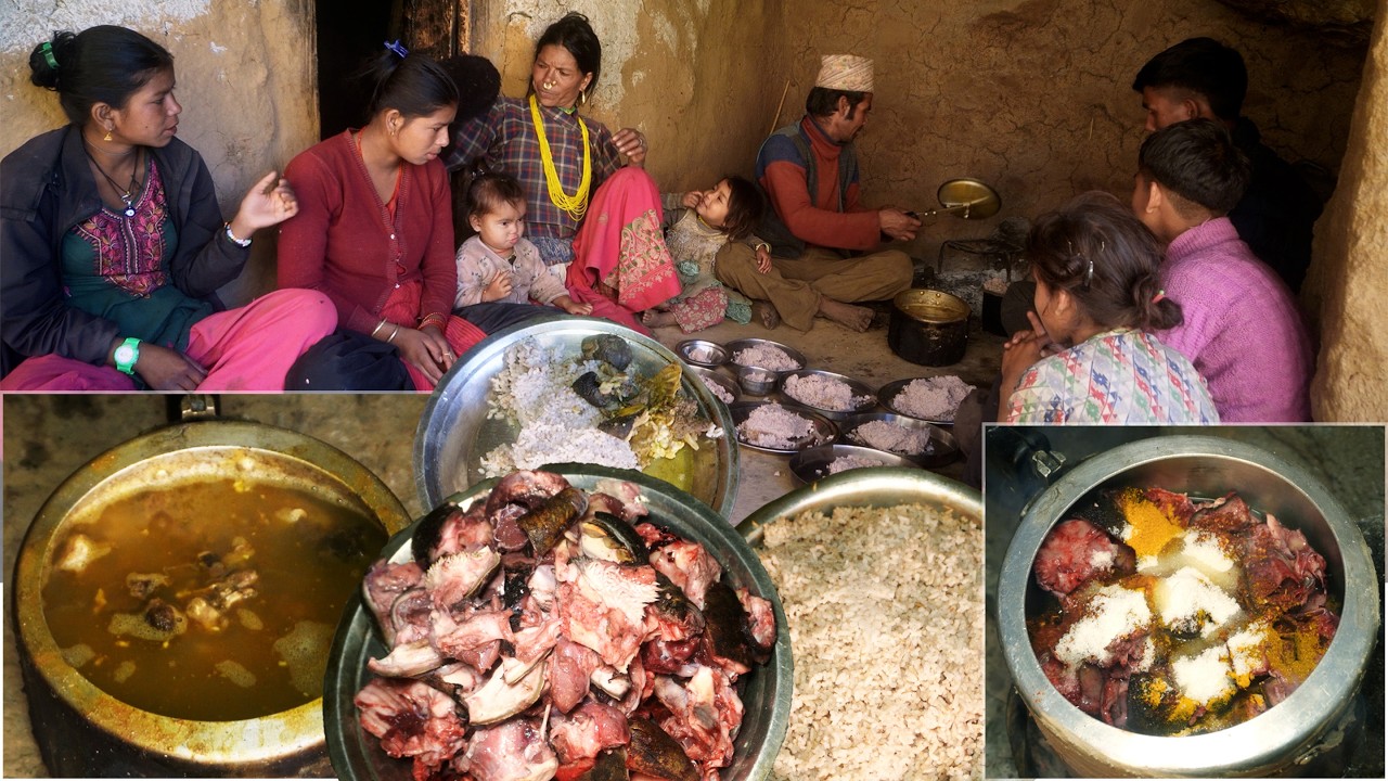 dharme brother family enjoying BUFF  curry with rice || village local buff curry @junglefamily